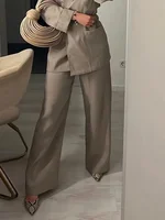 Elegant Lapel Lace Up Blazer Jacket Set Women Loose Solid High Waist Wide Leg Pants Suit 2024 New Fashion Office Lady Streetwear 2