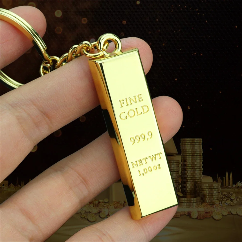 Creative Imitation Gold Bar Keychain Unisex Metal Golden Brick Pendant With Key Holder Backpack Purse Bag Decoration Accessories - Image 3