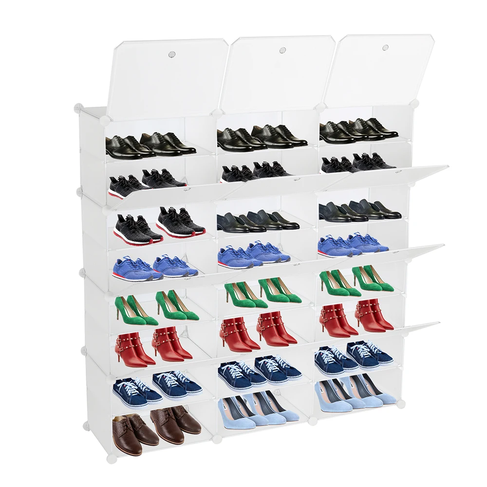 8-Tier Portable 48 Pair Shoe Rack Organizer 24 Grids Tower Shelf Storage Cabinet Stand Expandable for Heels, Slippers, White