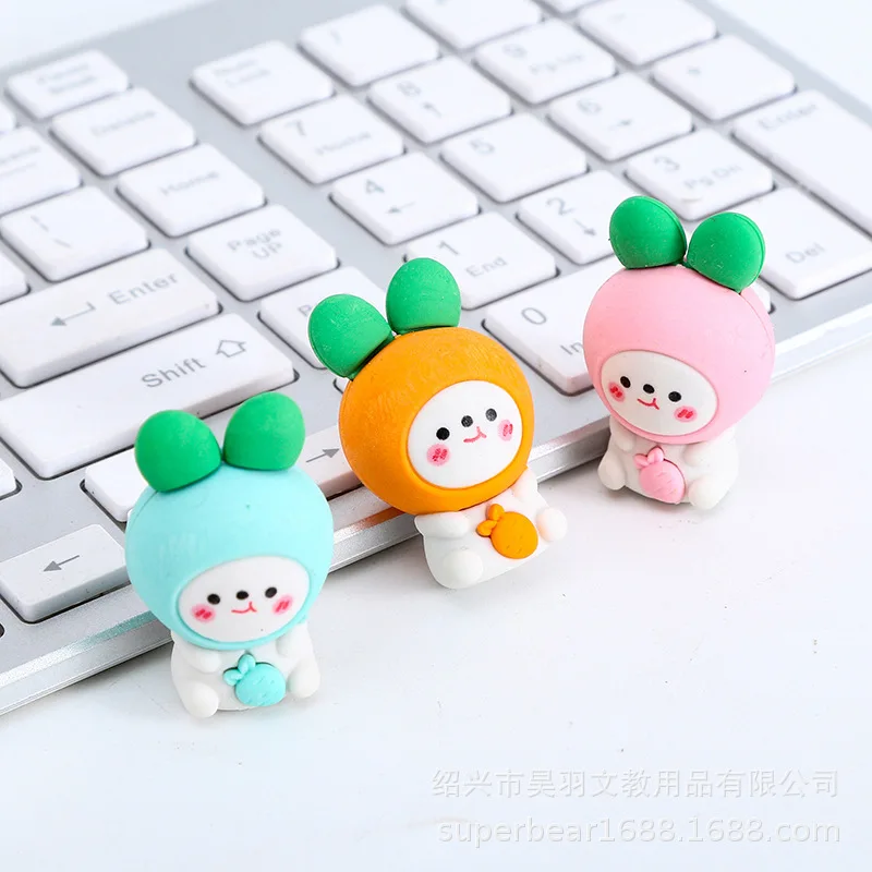 1 Piece Cartoon Cute Radish Rabbit Rubber Eraser For Kids Novelty Stationery Office School Supplies pencil eraser retractable eraser kneadable eraser biscuit eraser plasticine eraser