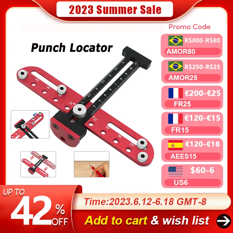 Woodworking Hole Pitch Punch Locator Aluminum Alloy Drawer Door
