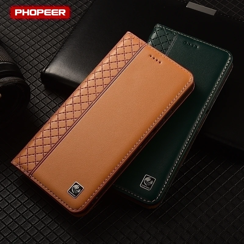Premium Genuine Leather Wallet Case with Flip Magnet Slot