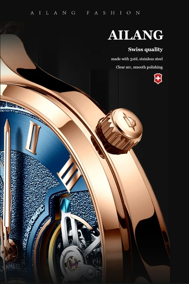 AILANG 8822 Herren Automatikuhr mit Doppel-Tourbillon, Skelett-Zifferblatt, Leuchtfunktion, wasserdicht, luxuriöse Business-Armbanduhr für Herren – Detail 6