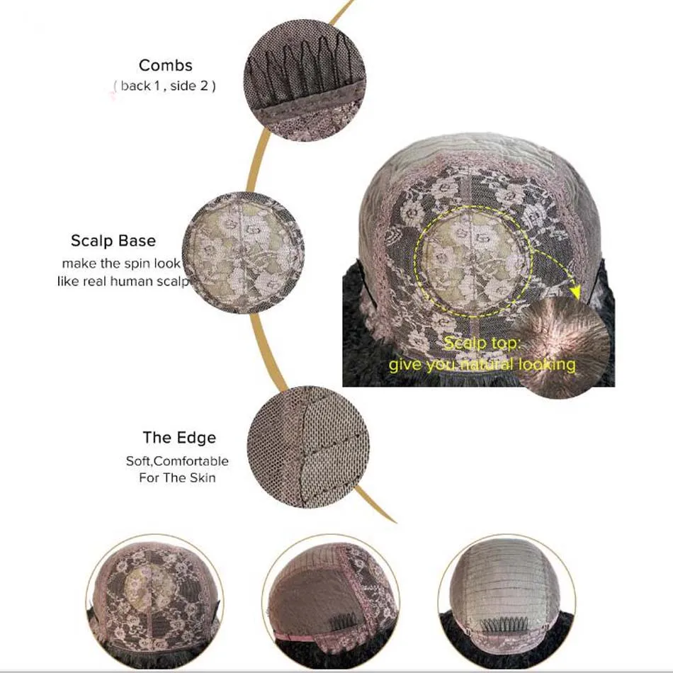 헤스페리스 블론드 인모 가발 앞머리 포함 자연스러운 웨이브 착용 간편 풀 머신 메이드 가발 실크 스톱 픽시컷 남성 가발  27 금발