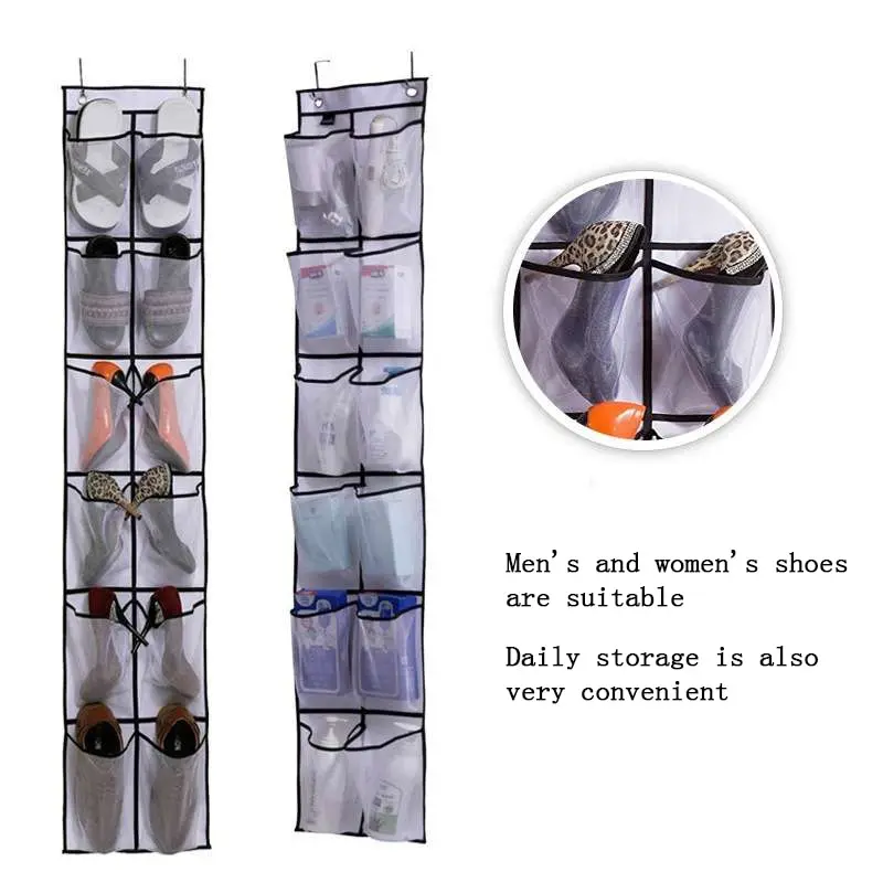12 Compartments Behind The Door Shoe Storage Hanging Bag Mesh Pocket Slippers Organizing Non-woven Storage Bag G588 shoe organizer