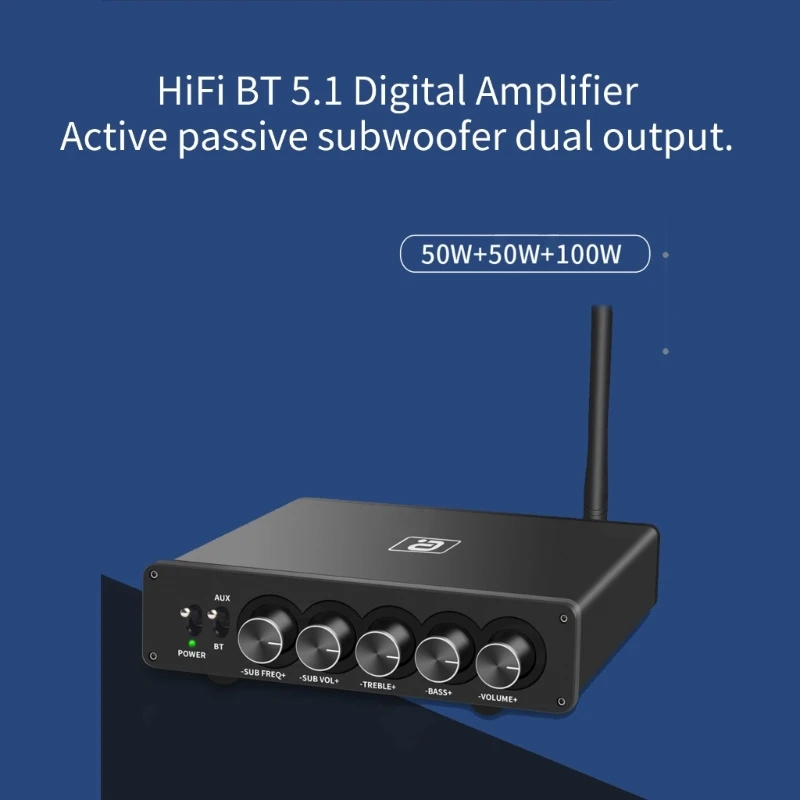 2.1 디지털 오디오 파워 앰프, 액티브 패시브 더블 베이스 아웃, HF220 aptX 블루투스 5.1 앰프, TPA3116, 50W x 2 + 100W