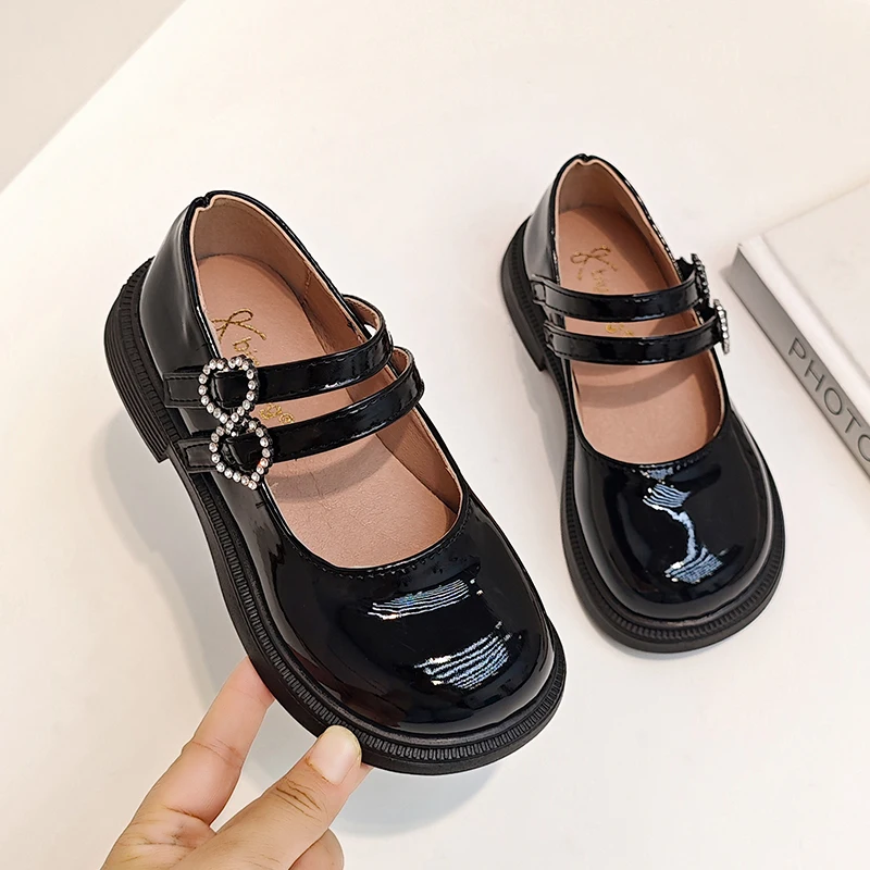Girls Mary Jane Shoes Children's Double Heart Buckle Princess Shoes Lolita Style Kids Leather Shoes for Party Wedding Size 21-36