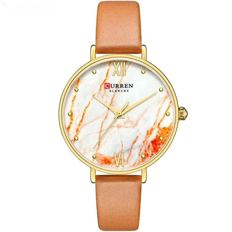 Quartz Watch Casual Women's Watch Fashion Marble Texture Dial With Soft Leather Strap Watch Women's Simulated Quartz Watch 9045