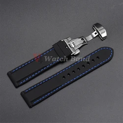 Universal Quick Release Silicone Strap with Butterfly Buckle - Sporty, Waterproof Watch Band for Men & Women, Available in Multiple Sizes (Black Blue)