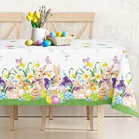 Colorful Eggs Bunny Table Cover Flower Rectangle Tablecloth Easter Decor Outdoor Holiday Party Home Kitchen Dining Table Decor 1