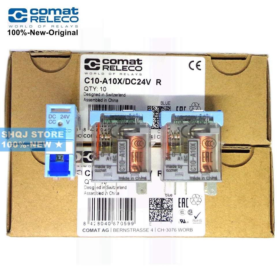 Relé De Potencia RELECO C10-A10X DC24V - 5 Pines, 10A 250VAC, Incluye Base S-10, 24 Voltios CC