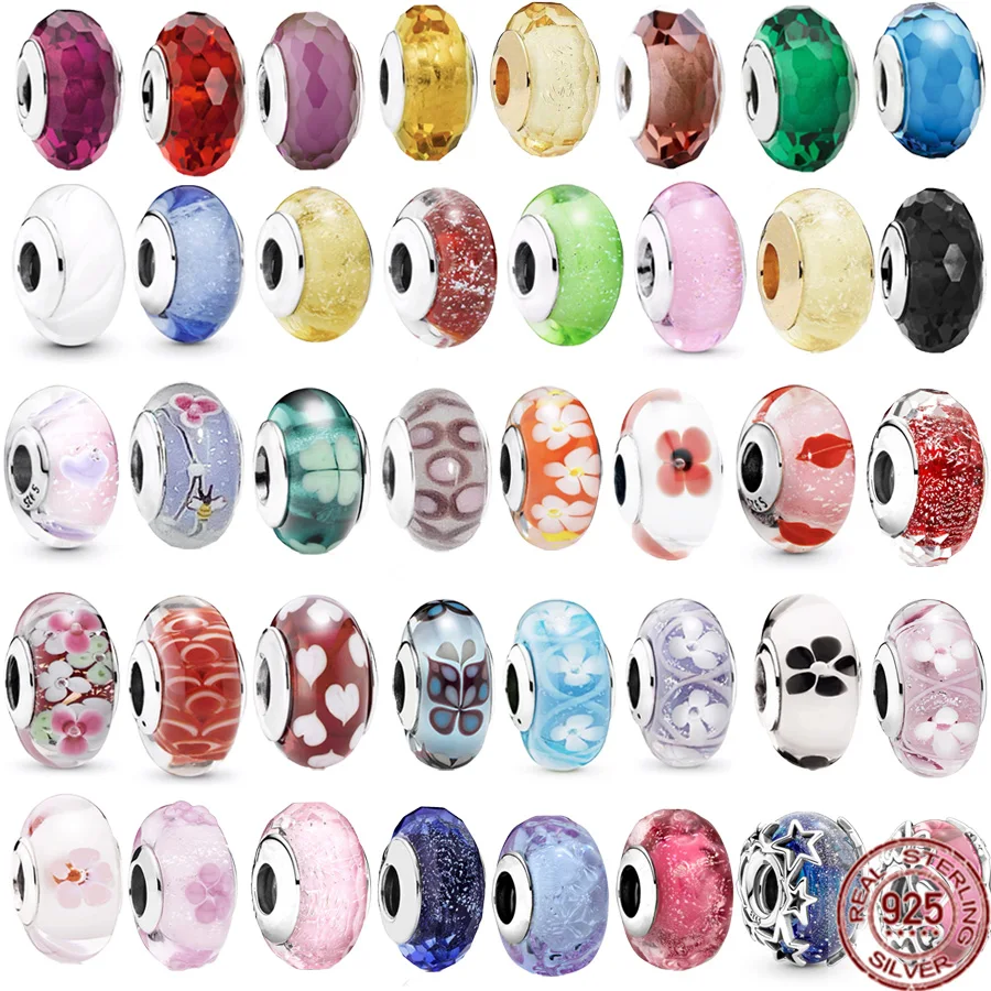 

Hot Sale Galaxy Blue & Reveal Your Love Pink Murano Glass Charm Jewelry Beads Fit Original Pandora 925 Sterling Silver Bracelet
