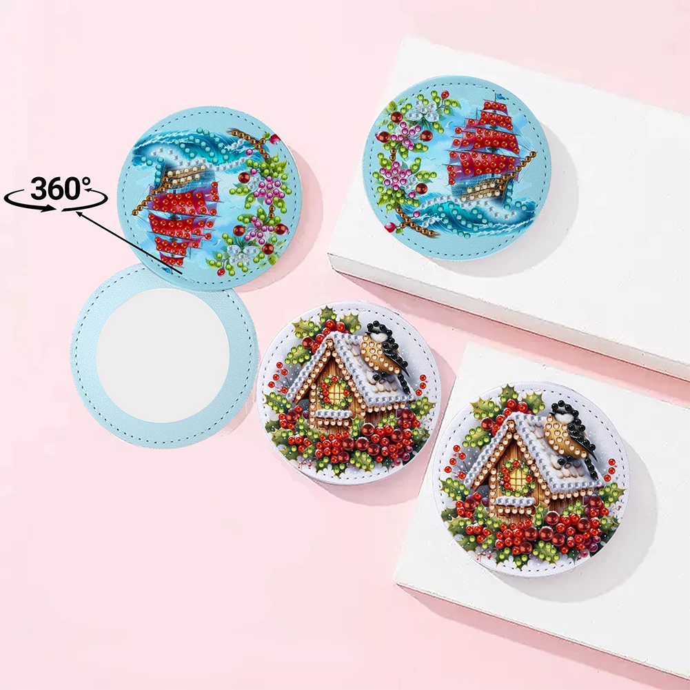 DIY Diamond Painting Shiny Crystal Mirror Rhinestones Cosmetic Mirror Portable Cosmetic Mirror for Outdoor Travel Hiking Picnic