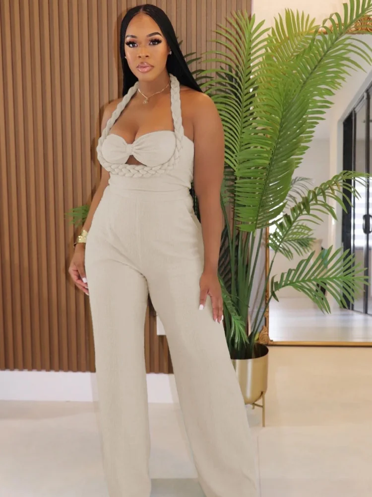 Wmstar Jumpsuit Women New Style High Waist Solid Sleeveless Slip Bodycon Straight Hollow Out Romper Pockets Drop Shopping