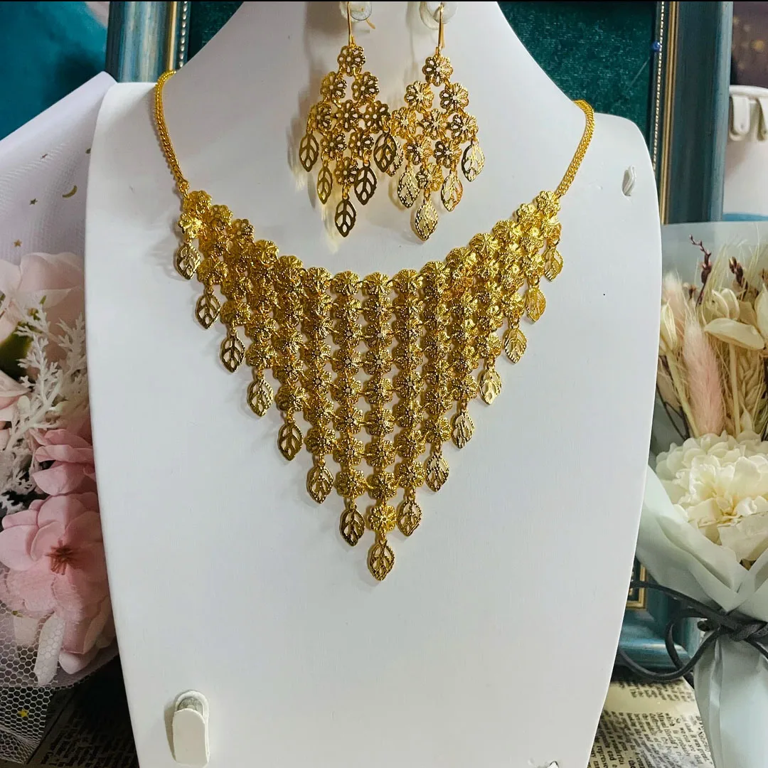 New Dubai 24K Gold Plated Women's Jewelry Set Necklace Women's Earrings Bridal Wedding Accessories 0006 dubai knight