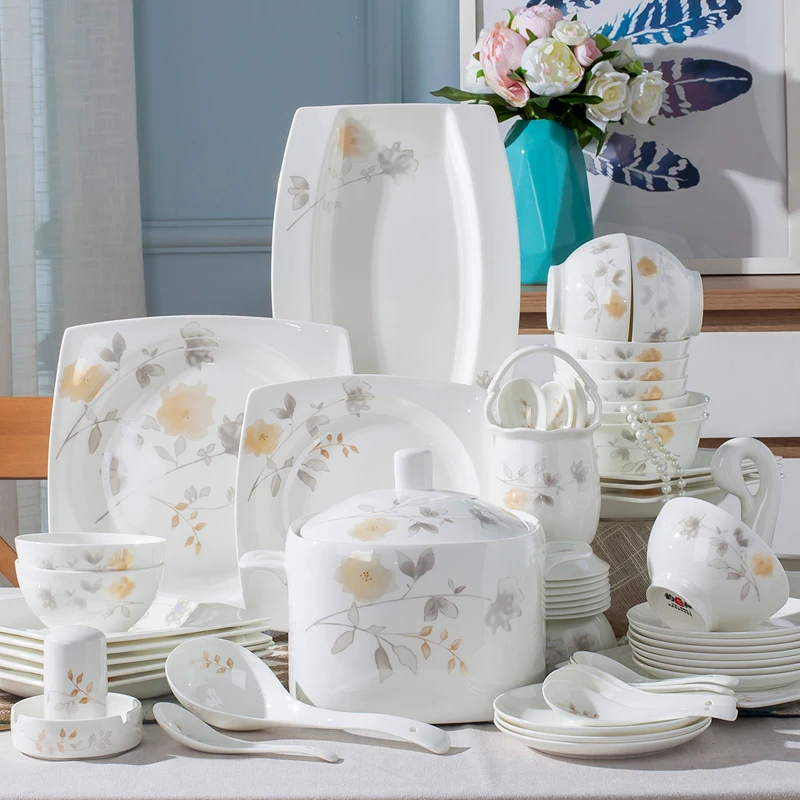 

Ceramic Plate Sets European Jingdezhen Style and Chinese Bone China Tableware with Bowls, Plates and Chopsticks Combination