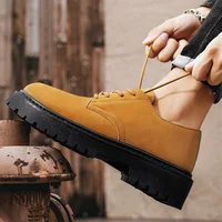 Yellow Men's Casual Work Shoes Big Toe Oxford Shoes Retro Brogue Shoes For Men Youth Fashion Business Leather Shoes Men Shoes 1