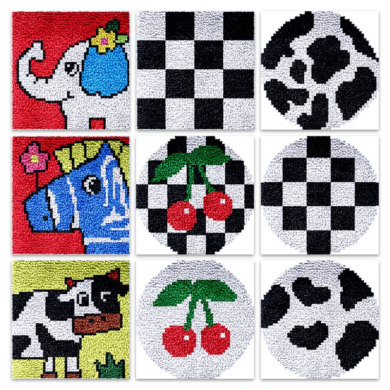 cartoon latch hook kits plastic canvas for diy bag carpet embroidery set Knot smyrna rugs buttons package mat Crochet handicraft