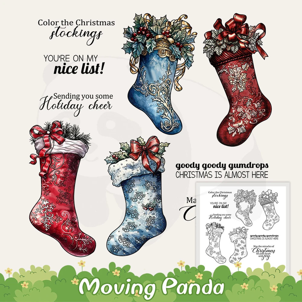 

Merry Christmas Stockings Cutting Dies Clear Stamp DIY Scrapbooking Supplies Metal Dies Silicone Stamp For Cards Albums Crafts