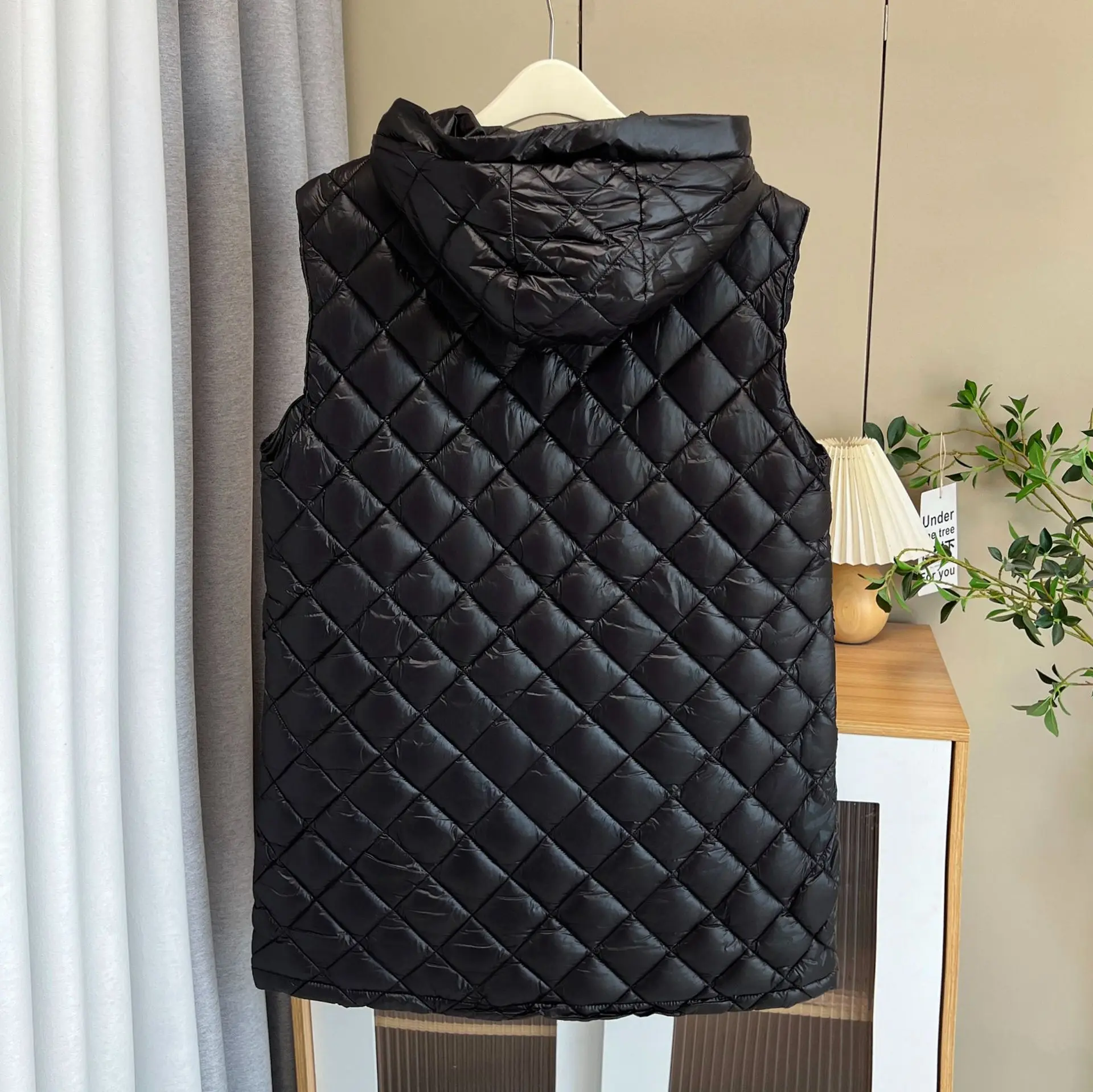 XXXXXL Fashion Plus Size Women's Parkas 2025 Autumn/Winter New Warm Mid Length Hooded Padded Vest Sleeveless Waistcoat 6878