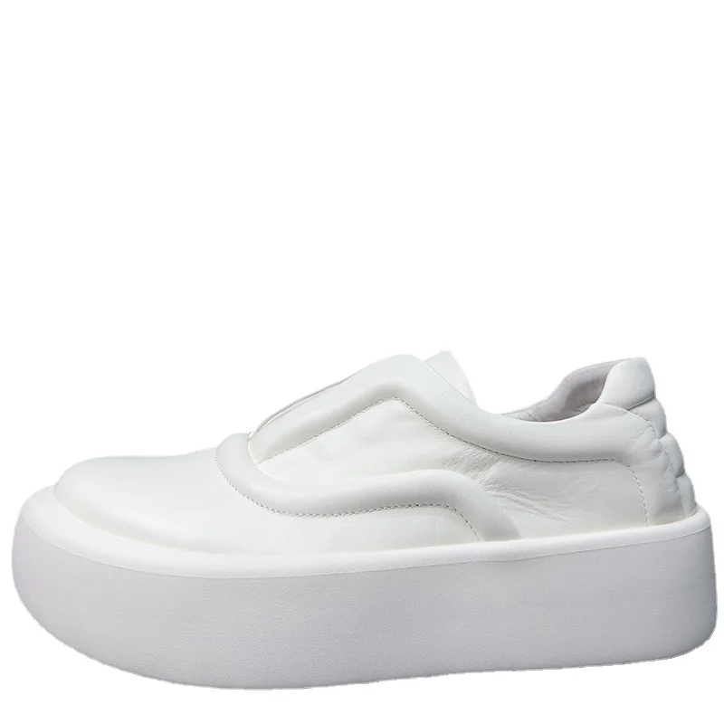 

Japanese Style Ugly Cute Design Skateboarding Shoes for Men Genuine Leather Thick Sole Elevated Genuine Leather White Shoes Male