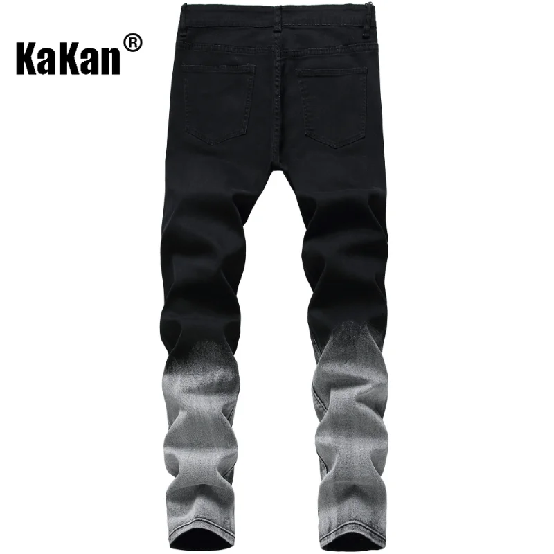 Kakan - European and American New Black Feet Jeans for Men, Original Design Rose Hole Long Jeans K21-1855