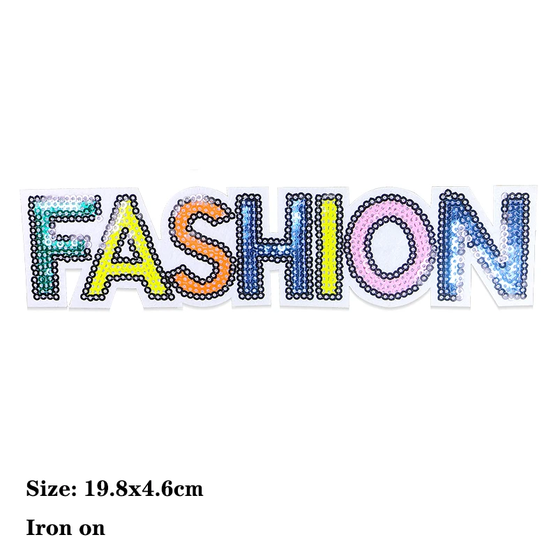Glänzende glückliche Mode Baby Pailletten Brief Symbol gestickte Applikation auf Patch für Kleidung DIY Eisen auf Patches auf den Aufklebern nähen – Detail 4