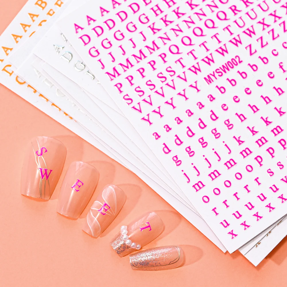 Наклейки для ногтей HotPress, серебряные, английский алфавит | AliExpress