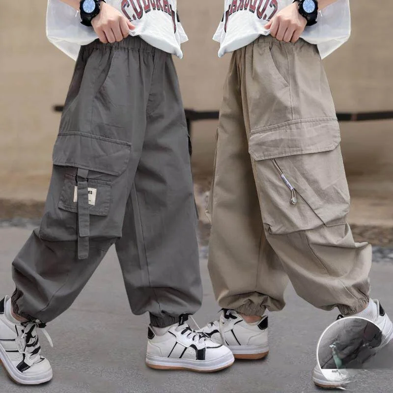 Boys Summer Thin New 2026 Big Boys Long Pants Cool Fashionable Street Children Workwear Pants Casual Print Elastic Waist Poly... - 3