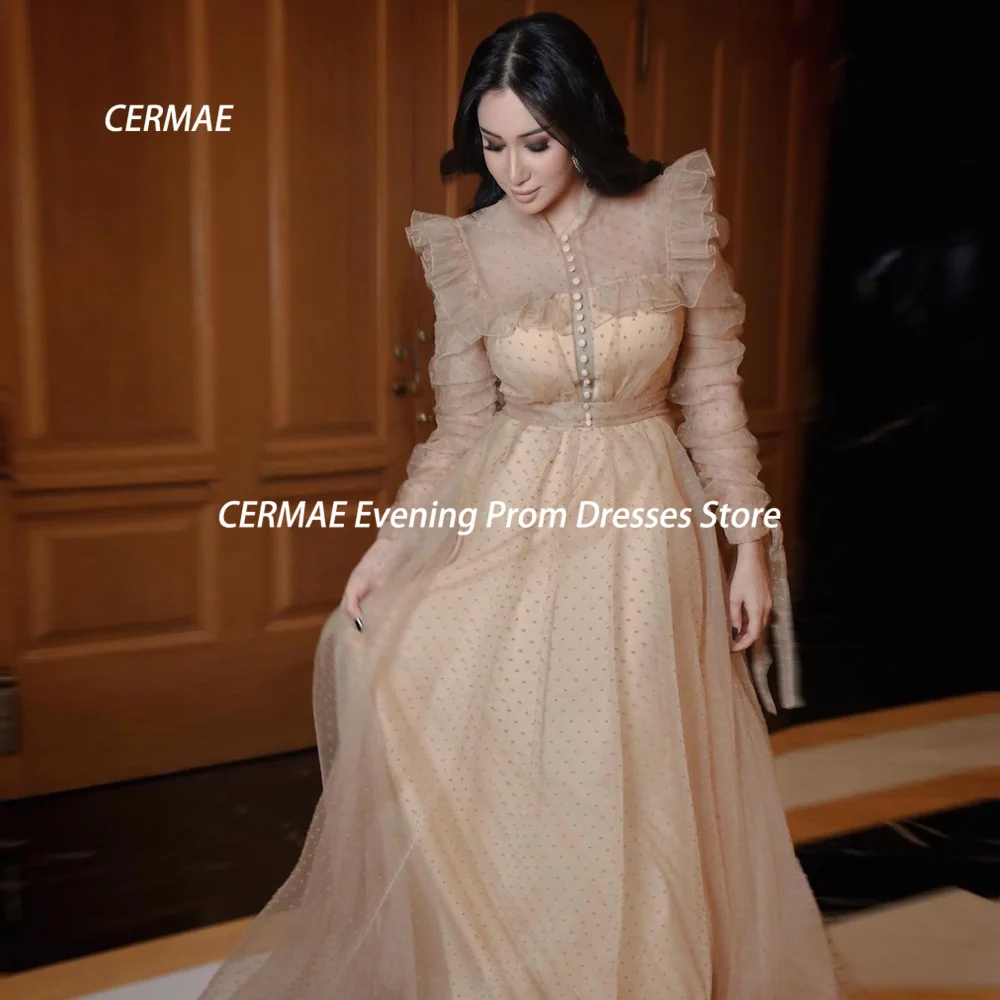 

CERMAE Tulle A-line Scoop Neckline Ruffle Populer Prom Gown Floor-Length Evening Formal Elegant Party Dress for Women 2023