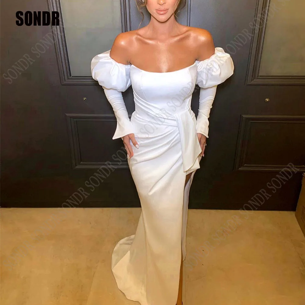 

SONDR Simple Off The Shoulder Pleat Soft Satin Mermaid Wedding Dresses Side Slit Custom Made Formal Bridal Grown Rode De Morrie