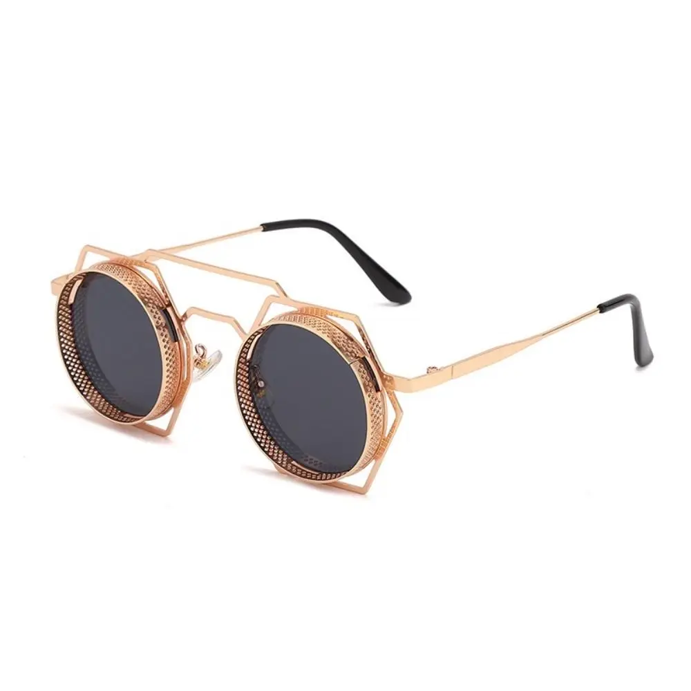 Dollger Occhiali Da Sole Rotondi Steampunk - Lenti Ribaltabili Flip Up In Metallo Per Uomo E Donna