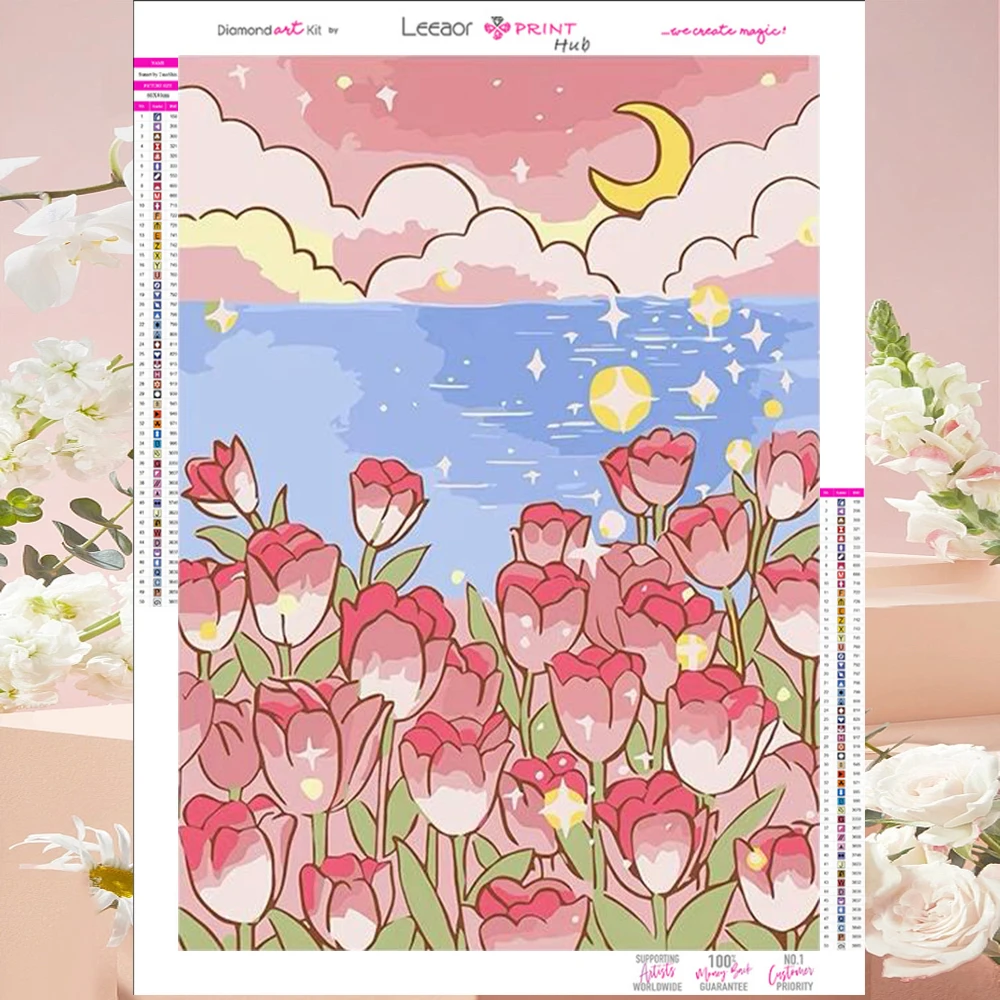 5D Landscape Cartoon Diamond Painting Beautiful Flowers And Moon Full Rhinestone Mosaic Embroidery Cross Stitch Kit Home Decor diamond art painting kit diamond painting set diamond painting