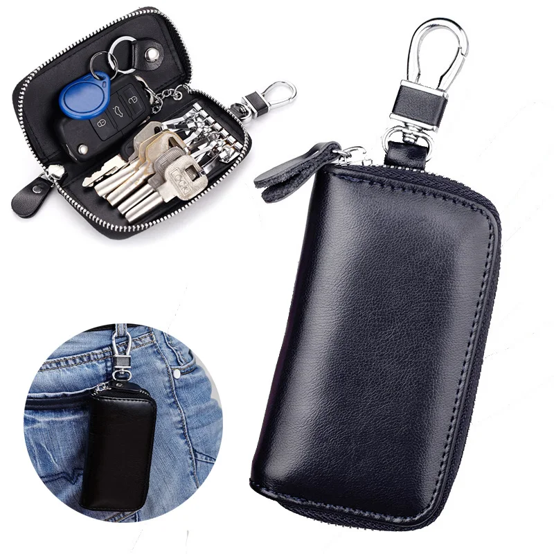 

Key Case Genuine Cow Leather Key Holder Organizer Pouch Multifunction Zipper Card Wallet Car Keychain Housekeeper Bag Men Women