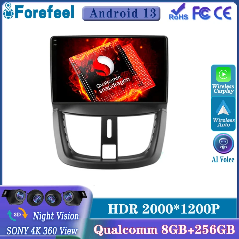 

Android13 Carplay For Peugeot 207 CC 207CC 2006 2007 2008 2009 2010 - 2015 Multimedia Car GPS Player Navigation Touch Screen TV