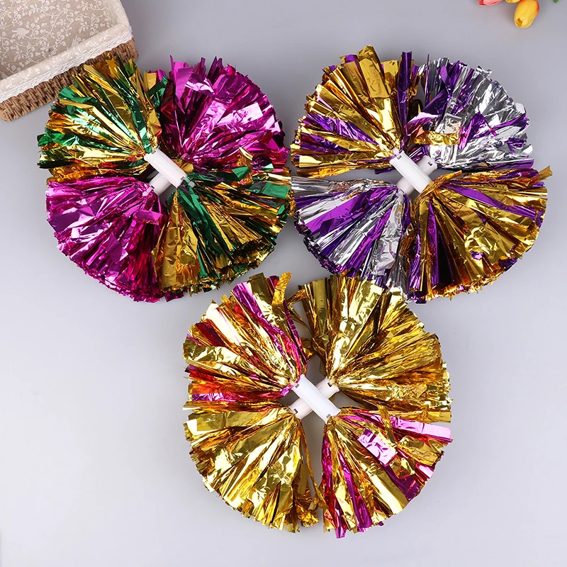 2Pcs 34cm Cheerleader Pom With Handle Poms Metallic Streamer Club Sport Supplies Sport Match Vocal Dance Party Decorator Tools