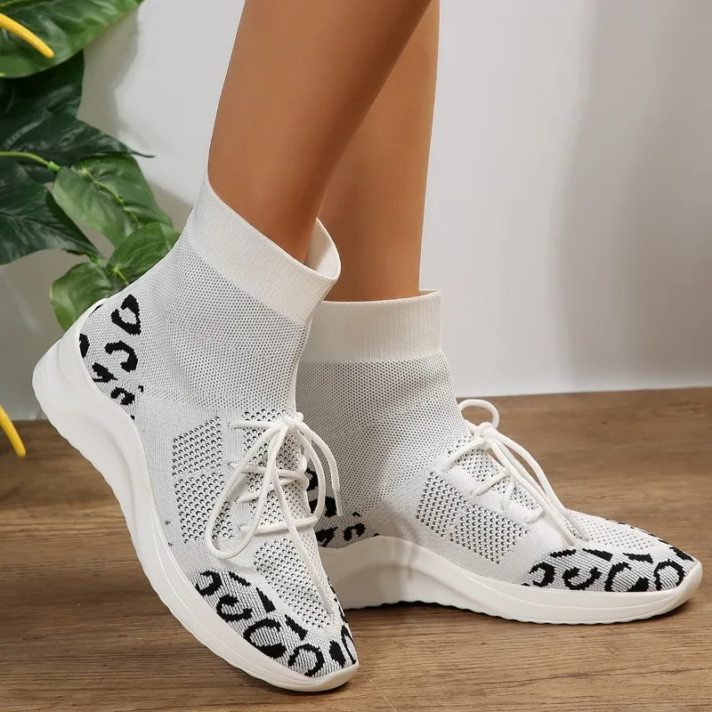 

Женские ботинки на шнуровке, повседневные ботильоны с леопардовым принтом и круглым носком, 2023