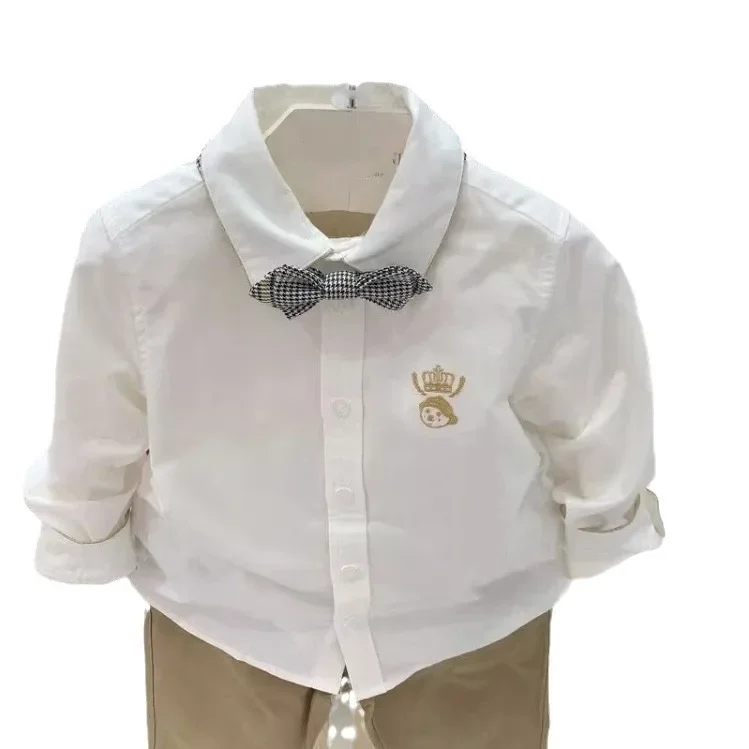 Children's Spring Autumn Long Sleeve Button-Up Shirt TKYA231102B Detachable Necktie Shirt For Boys Support One-Piece pi