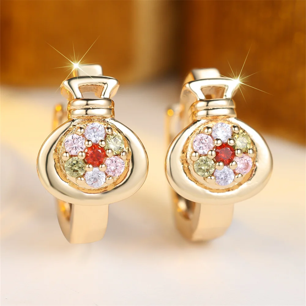 Multicolor Zircon Rainbow Crystal Flower Round Hoop Earrings For Women Vintage Gold Silver Color Ear Buckle Wedding Jewelry Gift