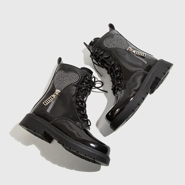 Spring Autumn Kid's Boot Elegant Rhinestone Rabbit Girls Ankle Boots Round-toe Glossy Children Fashion Boots Causal Versatile 5