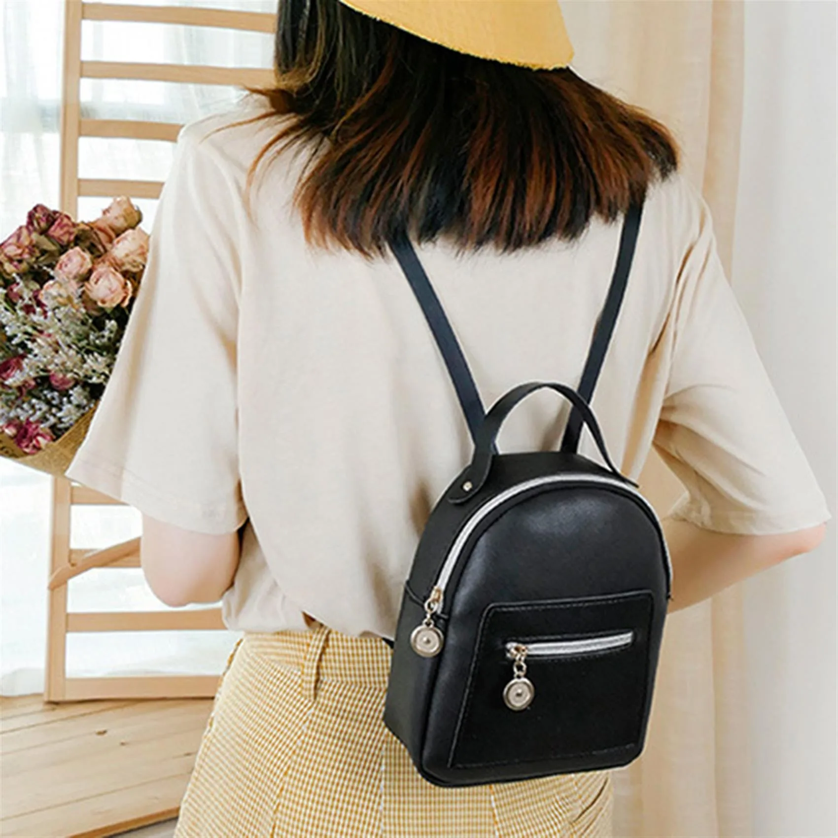Mini Backpack for Women PU Leather Multifunction Crossbody Bag Small Fresh Solid Color Ladies Phone Pouch Pack Shoulder Bag
