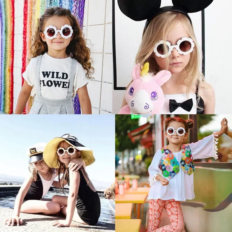 Kids Sunglasses Acrylic Flower Outdoor Sun Protection Summer Children Cute Baby Girls Classic UV400