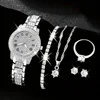 6pcs/set Women's Watch Luxury Rhinestone Quartz Watch Shiny Fashion Analog Wrist Watch & Jewelry Set, Gift For Mom Her 1