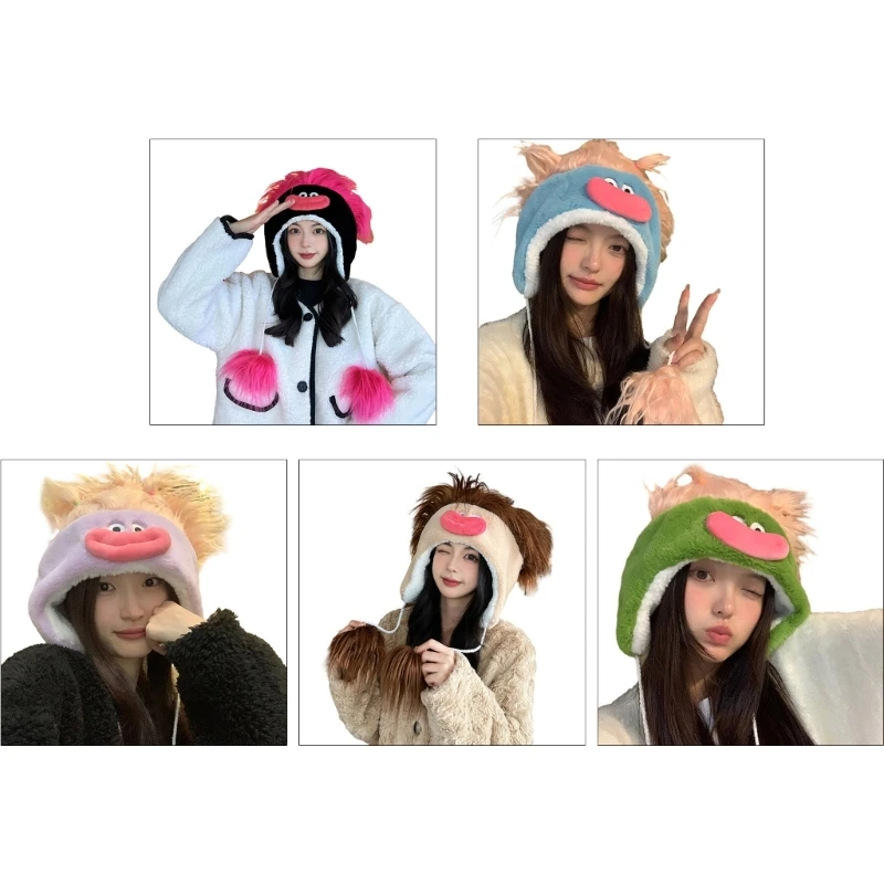 

Y166 Thicken Winter Beanie Ugly Hat Adult Skiing Walking Trapper Hat