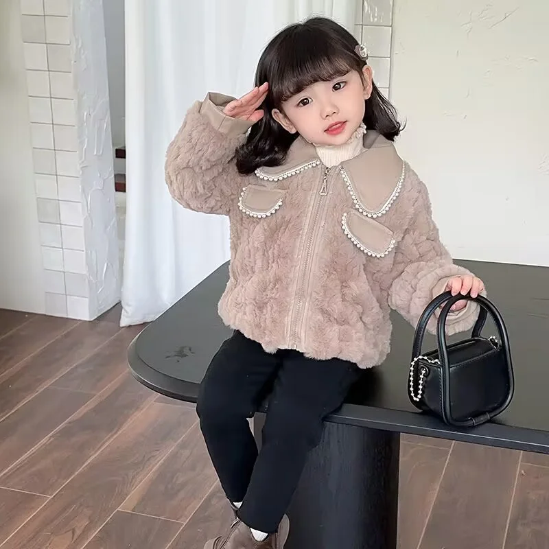 

Girls Coat Jacket Winter Cotton Windbreak 2023 Pearl Warm Plus Velvet Thicken Sport Teenagers Children's Clothing