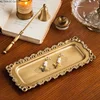 European style luxury brass storage tray Aromatherapy candles perfume storage tray High end bedroom dressing table jewelry dish 2