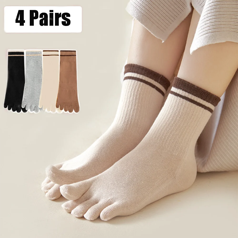 1/4 Paar süße Zehensocken für Damen, Fünf-Finger-Socken, Baumwolle, Sportsocken, Knöchel, niedrig geschnitten, Yoga, separate Finger-Socken – Detail 1