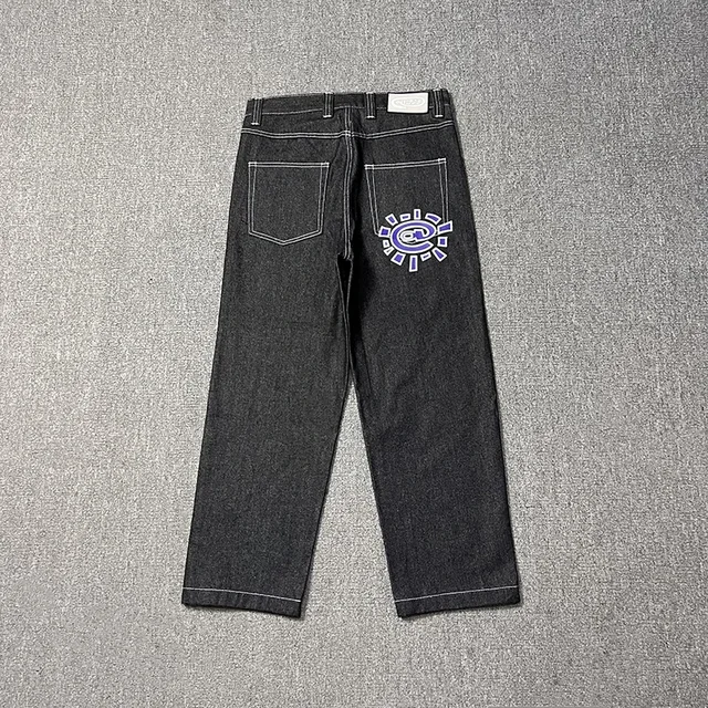 Blue Sunroll Print ADWYSD Jeans Black Casual Trousers Street 