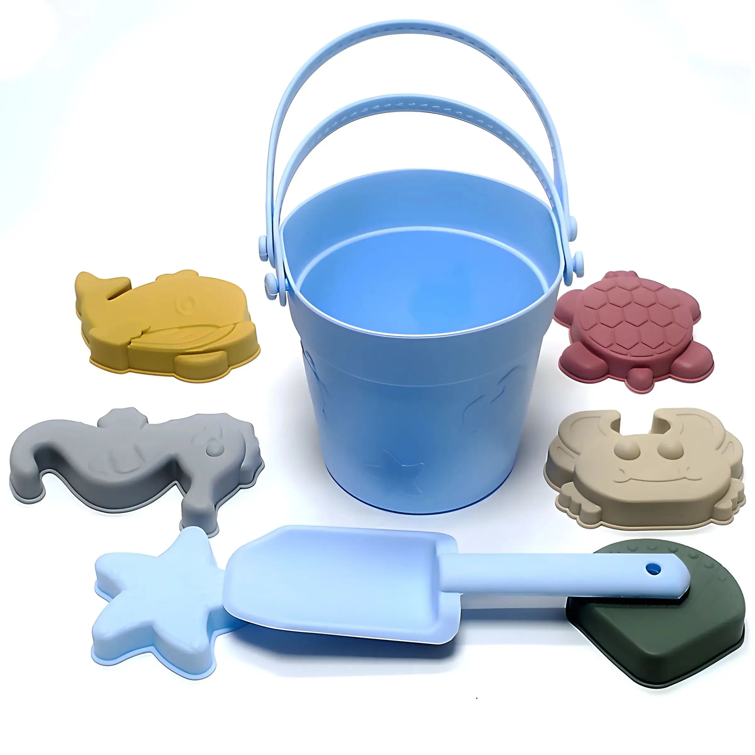 Children's toys beach bucket shovel Ocean Series bucket play water parent-child sand digging silicone beach toys set 2