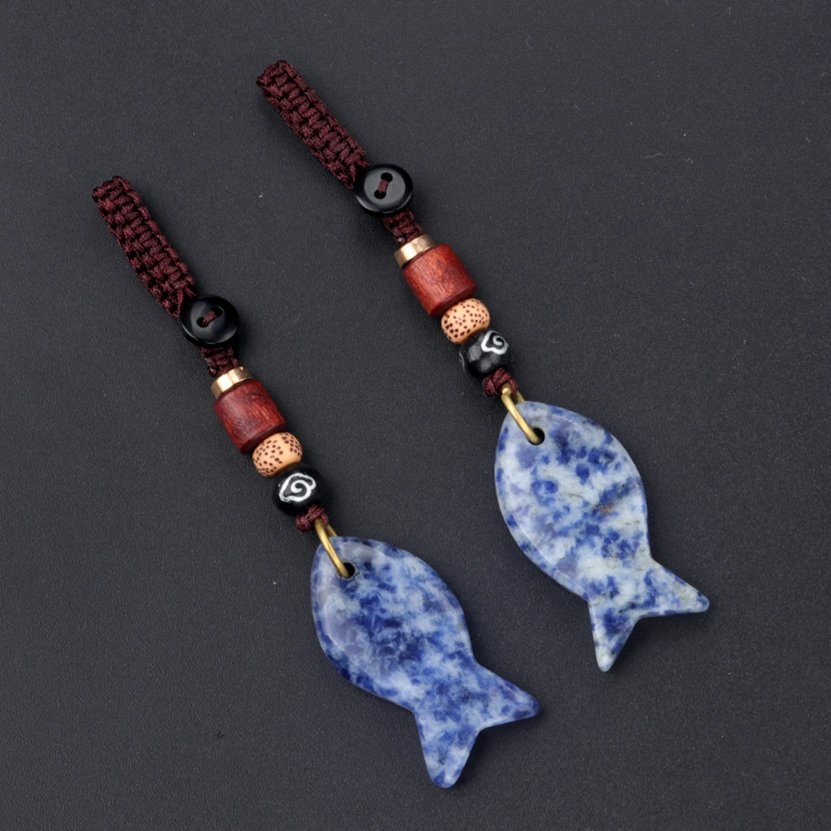 5 teile/los Natürliche Halb Edelstein Gewebt Fisch Schlüsselbund Mix Farbe Indien Achat Amethyst Schlüsselanhänger Schmuck Heilung Zubehör 38x20mm – Detail 15